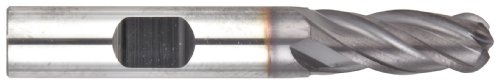 Image of N60715 Carbide Square Nose End Mill, Weldon Shank, AlTiN Finish, Roughing and Finishing Cutting, 30-Degree Helix, 4-Flute, 2.5 inch OAL, 0.219 inch Cut Diameter, 0.250 inch Shank Diameter