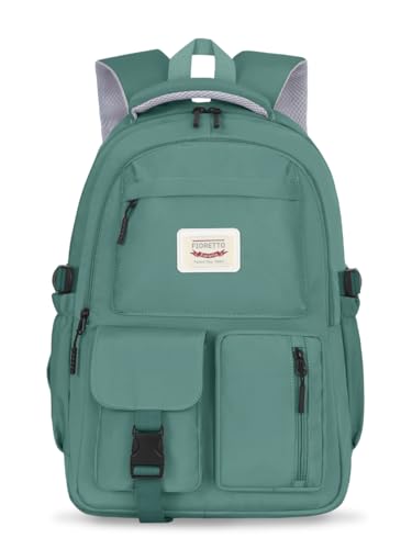 FIORETTO schulrucksack Teenager Mädchen Damen Schulranzen Schultasche School Bag Rucksack Schule 14 Laptopfach, Wasserabweisend & Leicht Dunkelgrün
