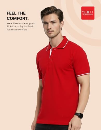 Image of Scott International Cotton Polo T Shirt | Collar Tshirts | Half Sleeves Plain T Shirt | T-Shirt |Tshirt for Men Stylish | Men's Tshirt