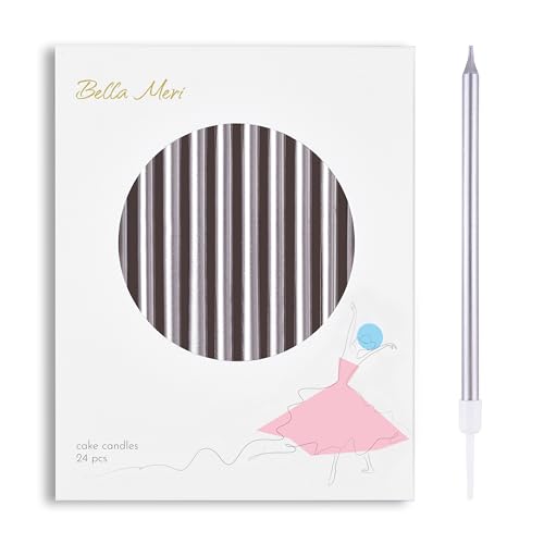 Bella Meri Silver Long Thin Metallic Birthday Candles Cake Candles Birthday Parties Wedding Decorations Party Candles