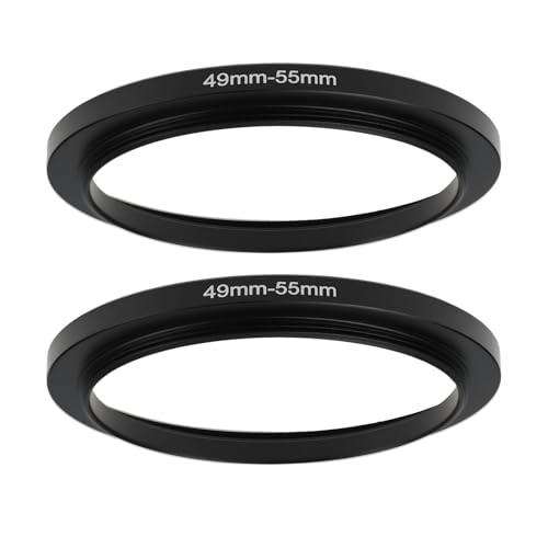 2 unidades de anillo adaptador de aluminio de 49 mm a 55 mm para lentes, tipo step up, con rosca macho de 49 mm y hembra de 55 mm miniatura 1