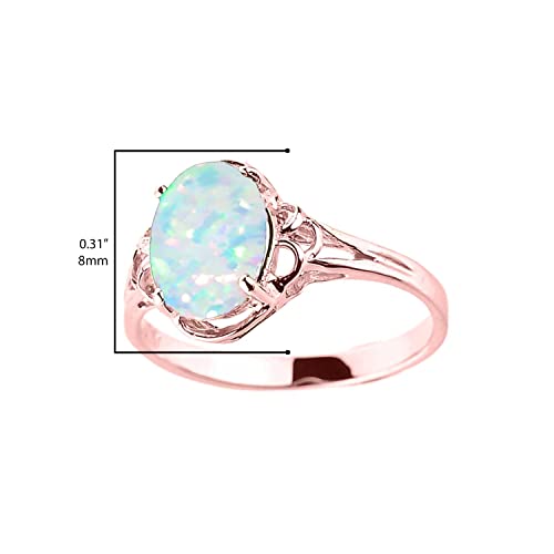 14K Rose Gold October Birthstone Lab Grown Oval Opal Gemstone Solitaire Ring - Size 8 #TOP2