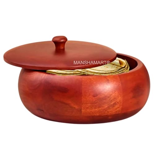 Image of Mango wood Chapati Box /Casserole /wooden hotpot roti box /chapati holder /Wooden Chapati Box for Kitchen Roti Server Tableware