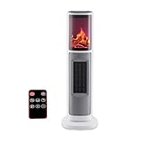 Trendgear Portable Space Heaters for Indoor Use, 1500W Electric Tower Heater with Fireplace, Oscillating PTC Ceramic, Adjustable Thermostat, Timer and Remote Control, Overheating & Tip-Over Protection
