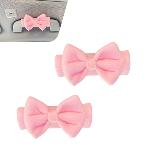 Foelony 2 PCS Car Inside Roof Handle Cover, Cute Bow Soft Anti-Scratch Pull Handle Protector, Universal Auto Interior Decor Accessories for Car SUV RV Truck (Pink)