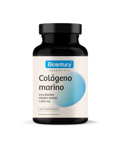 Bicentury Colágeno Marino Hidrolizado 100% 1200mg - Complemento alimenticio para Piel, Huesos y Articulaciones. Sin gluten ni lactosa, Vegano. 120 Comprimidos, suministro para 4 meses