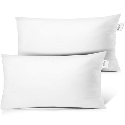 Nestl Throw Pillows for Couch, 12x18 Pillow Insert, Soft Throw Pillow, Lightweight 12x18 Pillow Inserts, Machine Washable Sofa Pillows, White Throw Pillows Premium Throw Pillow Insert 12x18 Set of 2 by Nestl - Used condition - US$15.35