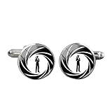 New Bond 007 - Gemelos con logotipo de película de acción, color blanco y negro, gemelos de camisa para hombre, joyería de cristal, 16, Bronce, cristal, vidrio, metal, níquel, plata, Piedra de sol