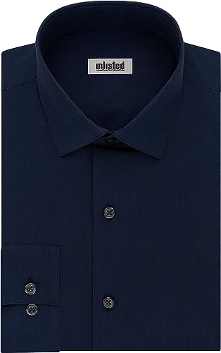 Image of Kenneth Cole REACTION Unlisted Men's Slim Fit Solid Cotton Spread Collar Full Sleeves Formal Dress Shirt