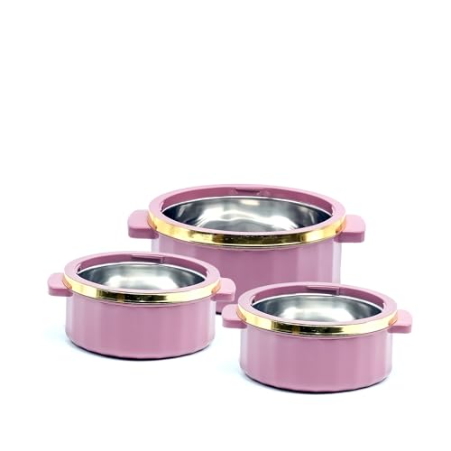 Image of MODWARE MAYORA Insulated Casserole Set, 3 Pieces, Stainless Steel Inner, Food Grade Plastic, 500ml 1000ml 1800ml, Burgundy