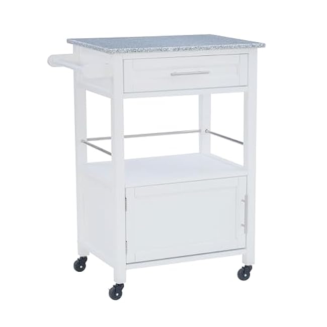 White Linon Storage Cart On Wheels With Granite Top. Great For Small Kitchens!!-JnitWaiE