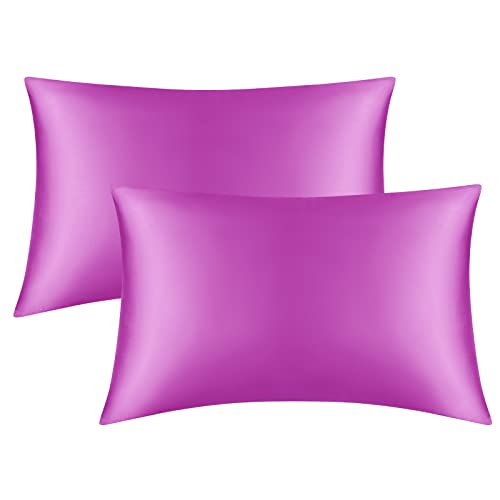 Satin Pillowcase for Hair and Skin, 2 Pack Purple Silk Pillowcase Standard Satin Pillowcase with Envelope Closure(Purple,20x26 inches)