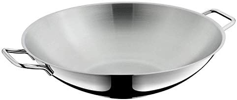 WMF Macao Wok Induction 2-Piece 36 cm with Glass Lid, Polished Cromargan Stainless Steel, Uncoated, 40 x 39.5 x 14 cm