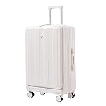 AYES 24 Inch White Carry On Cabin Luggage Suitcase, ABS+PC with USB Charging Port & Cup Holder, 4 Spinner Wheels, Lightweight Durable Hardshell Trolley Case