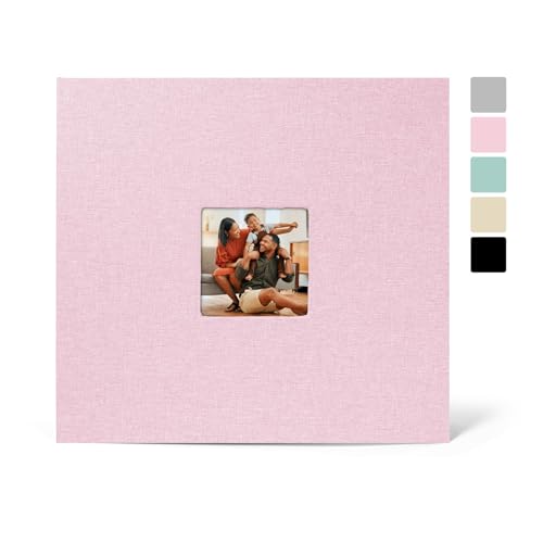 12x12 Inch Large 3 Ring Binder Scrapbook Album Linen Cover Scrap Books 30 Pocket with Plastic Sleeves Protectors Display 60 Pages 12 x 12 Art Portfolio for Wedding Baby Adventure (Pink)