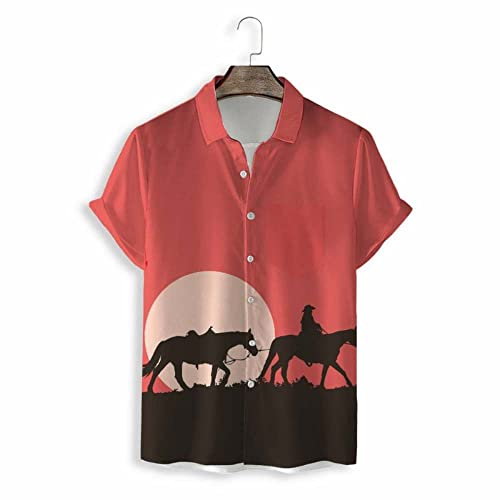 Chemise tropicale imprimé cheval coucher de soleil style Aloha vintage