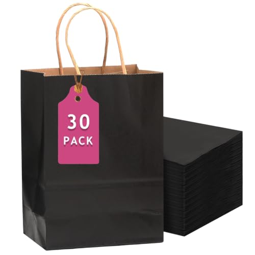 qiqee 30-Packs Black Gift Bags with Handles Bulk 13''x5 x10 Large Size Kraft Party Paper Bags