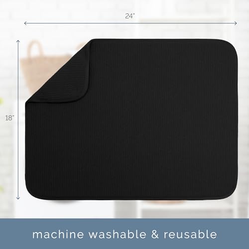 Image of S&T INC. Dish Drying Mat XL, 18 inch x 24 inch, Absorbent Microfiber Kitchen Counter Mat, Dish Drying Pad for Dishes, Utensils, Pots and Pans, Extra Large, Black