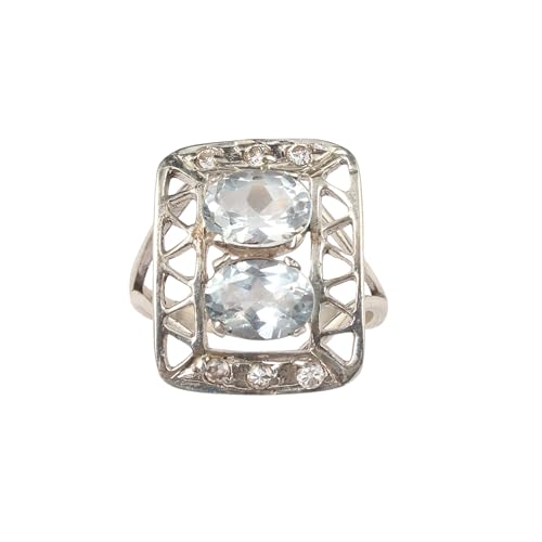 Bague en topaze bleue naturelle faite main avec zircones