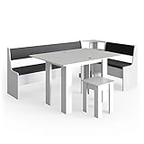 Vicco Conjunto con Banco esquinero Roman, Blanco/Antracita, 210 x 120 cm con Mesa