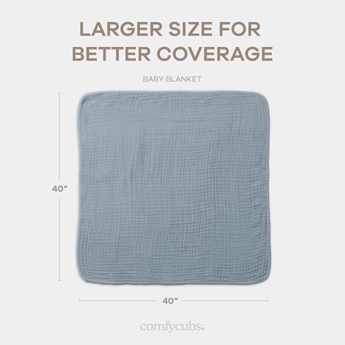 Image of Comfy Cubs Muslin Baby Blanket - Soft, Lightweight, 6-Layer Cotton Swaddle Blankets for Newborns, Infants & Toddlers - 40 inch x 40 inch Large, Breathable & Versatile for Sleeping & Tummy Time - Pacific Blue