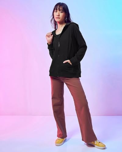 Image of Casual Black Zipper Hoodie for Women's