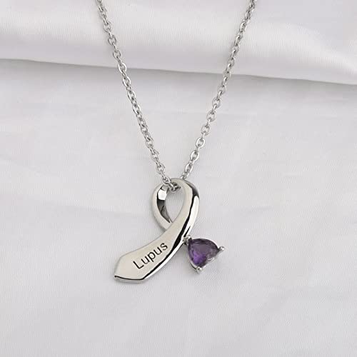 CENWA Purple Ribbon Pendant Necklace - Lupus Awareness Gift for Lupus Survivors4