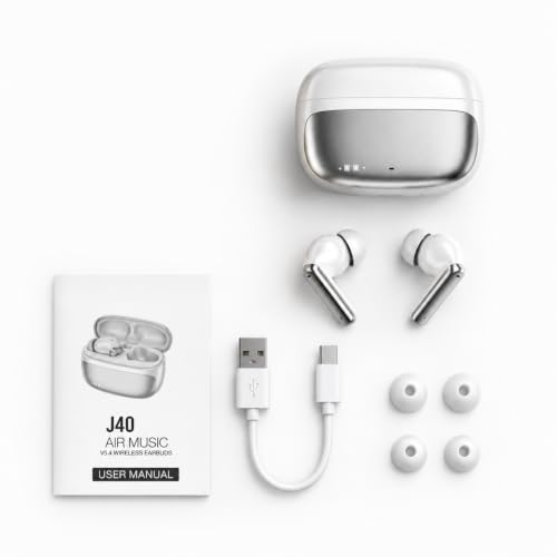 Image of J40 Wireless Bluetooth Earbuds with ENC Quad Mic, 40 Hours Playtime, Bluetooth 5.4, Deep Bass Sound, Touch Controls, Type-C Fast Charging, IPX5 Sweat Resistant TWS Earbuds (Silver Grey)