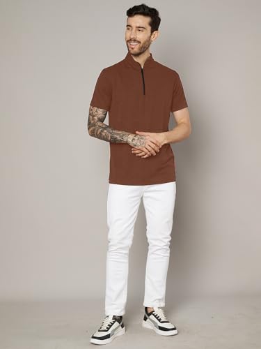 Image of LEOTUDE Men's Polo Zipper Collor Neck Regular Fit Matty Half Sleeve Colourblock Multicolour Tshirts Combo (Colour: Black)