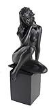 8.13 Inch Nude Female Statue Figurine Posing on Plinth, Black Color