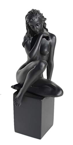 8.13 Inch Nude Female Statue Figurine Posing on Plinth, Black Color
