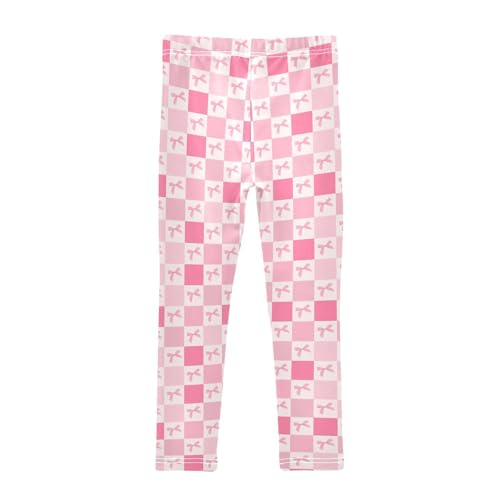 Checkered Pink Bows Girls Leggings,Workout Leggings for Girls Toddler Athletic Leggings Size for 3-10T2