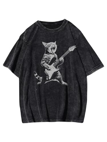 Verdusa Oversized Graphic Tshirts for Men Vintage Tees Drop Shoulder Short Sleeve Punk Washed Casual Tops