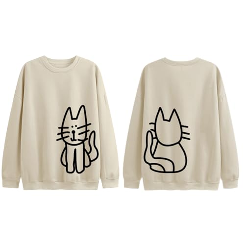 Lytiarul Cat Sweatshirts for Women Graphic Oversized Sweatshirt Funny Long Sleeve Shirt Cute Pullover Fleece Hoodie Tops(Light Apricot L)