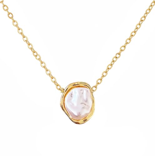 LOKLIFFAI Baroque Pearl Necklaces for Women, Single Pearl Dainty Gold