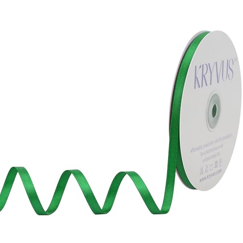 Kryvus Green Satin Ribbon, Double Faced 1/4 Inch X 50 Yards Green Ribbon, Premium Satin Ribbon for Gift Wrapping, Crafts, Hair Bow Making, Sewing, Flower Bouquet, Wedding Party Decor
