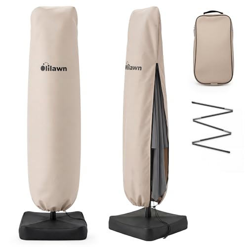 OLILAWN 600D Waterproof Umbrella Cover for 7-12ft Cantilever Umbrellas OL-HT039 OL-HT040, UV Resistant Fade Resistant Outdoor Parasol Cover for Patio, Includes Rod and Storage Bag, Beige