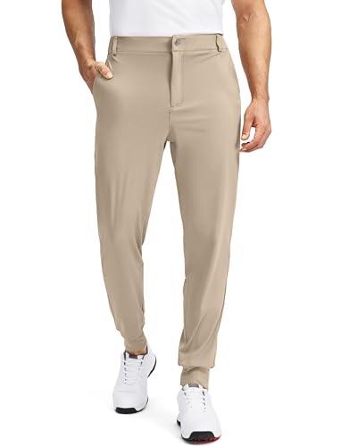 Soothfeel Mens Golf Joggers Pants with 5 Pockets Slim Fit Stretch Sweatpants Running Travel Dress Work Pants for Men(Light Khaki M