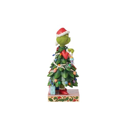 Enesco Dr. Seuss Grinch de Jim Shore Grinch vestido como uma estatueta de árvore de Natal, estatueta