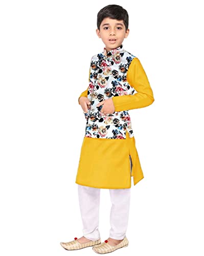 Image of Os Men's & boy kurta pyjama set with nerhu jackets (Multi printed) in cotton (baap beta|father son|)