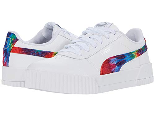 Image of PUMA womens Carina Sneaker, Puma White-metallic Silver, 7 US