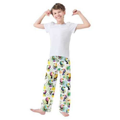 Colorful Parrot Palm Tree Boys Long Pants Soft Trousers Elastic Waist Kids Lounge Bottoms with Pockets S-XL2