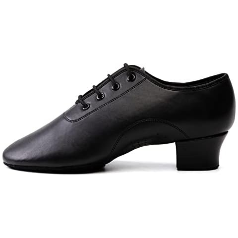 HIPPOSEUS Dance Shoes for Boys Ballroom Soft Leather Latin Jazz Modern Dance Shoes Soft Outsole Heel 1.37",Black Color,Model 701,45 EU /7.5 UK Cover