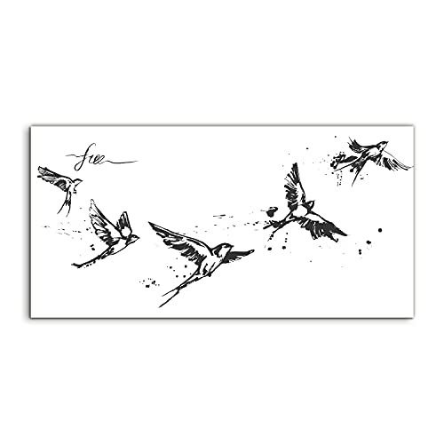 Art mural d'oiseaux et plumes sur verre trempé 100x50 cm, la poésie de la nature chez vous