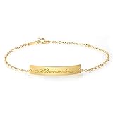 Gem Stone King 14K Gold Filled Personalized Custom Free Engraving Lazer Cut 30X5MM Adjustable Chain ID Name Bar Bracelet For Women