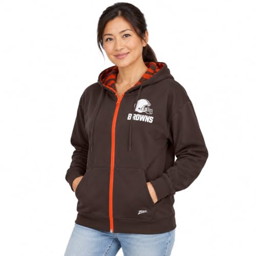Zubaz CLEVELAND BROWNS WOMENS TEAM COLOR FULL ZIP HOOD W/CAMO LINES HOOD LINER