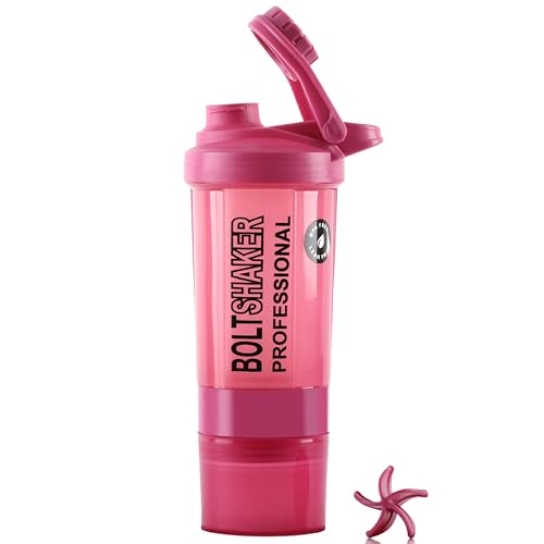 Image of Zyro Protein Funnel & Bolt Protein Shaker Bottle with Blending Mixer Ball 600 ml Shaker (Pack of 2, Multicolor, Plastic)
