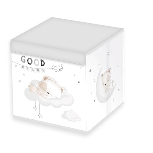 Herding Caja de almacenamiento Sleeping Little Bear Babybest, aprox. 30 x 30 x 30 cm, almacenamiento en estantería o independiente, 100% polipropileno, interior 100% papel, color blanco