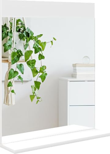 DECHOME - Specchio Bagno da Parete Moderno con Mensola Portaoggetti in Vetro e MDF 50x12x60 cm colore Bianco