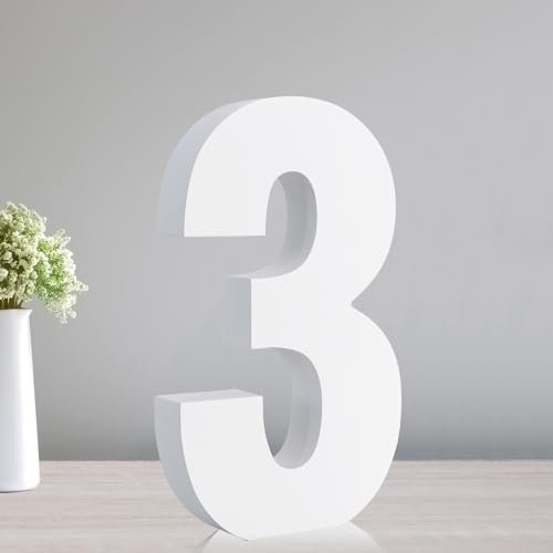 7.8 Inch White Number 3 Wooden Table Centerpiece Birthday Party Decorations